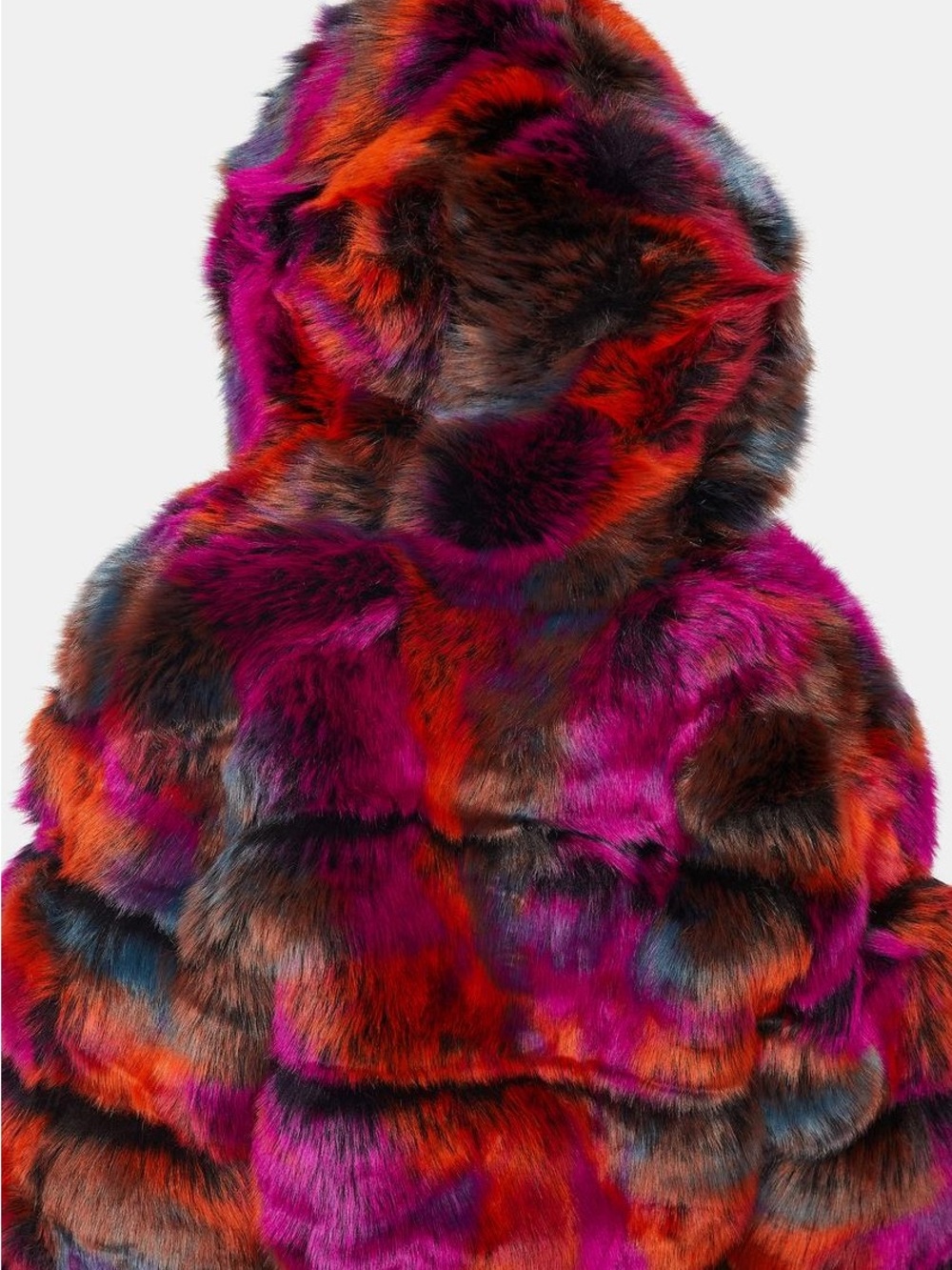 Multicolored Faux Fur Hood Trim Jacket and Ear Muffs - Picture 3 of 7